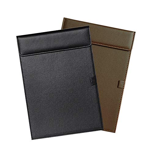 NJ Ultra Smooth PU Leather Clipboard, Business Meeting Conference Magnetic Writing Pad, A4 File Paper Profile Clip Drawing Writing Board Pad, Paper Hardboard with Pen Holder Loop: 2 Pcs (Brown/Black)