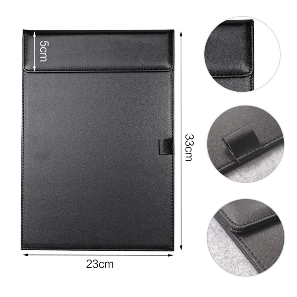 NJ Ultra Smooth PU Leather Clipboard, Business Meeting Conference Magnetic Writing Pad, A4 File Paper Profile Clip Drawing Writing Board Pad, Paper Hardboard with Pen Holder Loop: 2 Pcs (Brown/Black)