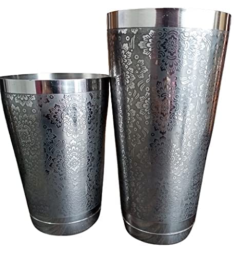 NJ OVERSEAS Boston Cocktail Shaker with Engraving 2 Pieces Set: 540 ml & 840 ml Weighted Base