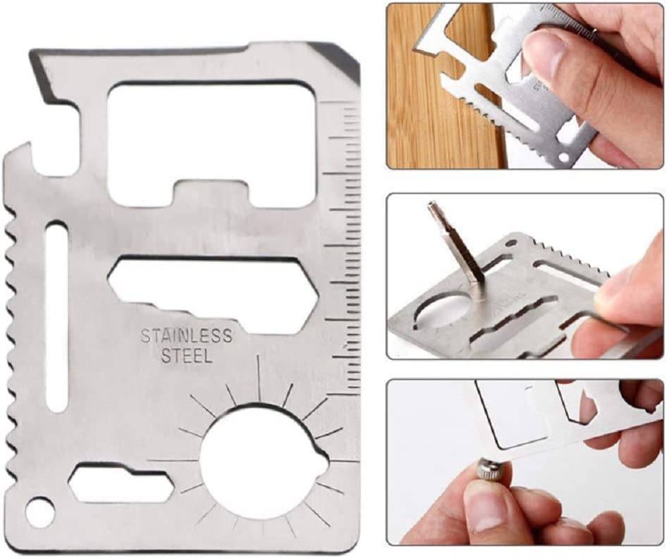 NJ Credit Card 11-in-1 Survival Pocket Tool, Thickened Stainless Beer Opener Steel/Inch Scale/Double Row Sawtooth Pocket Tool for Men :1PCS