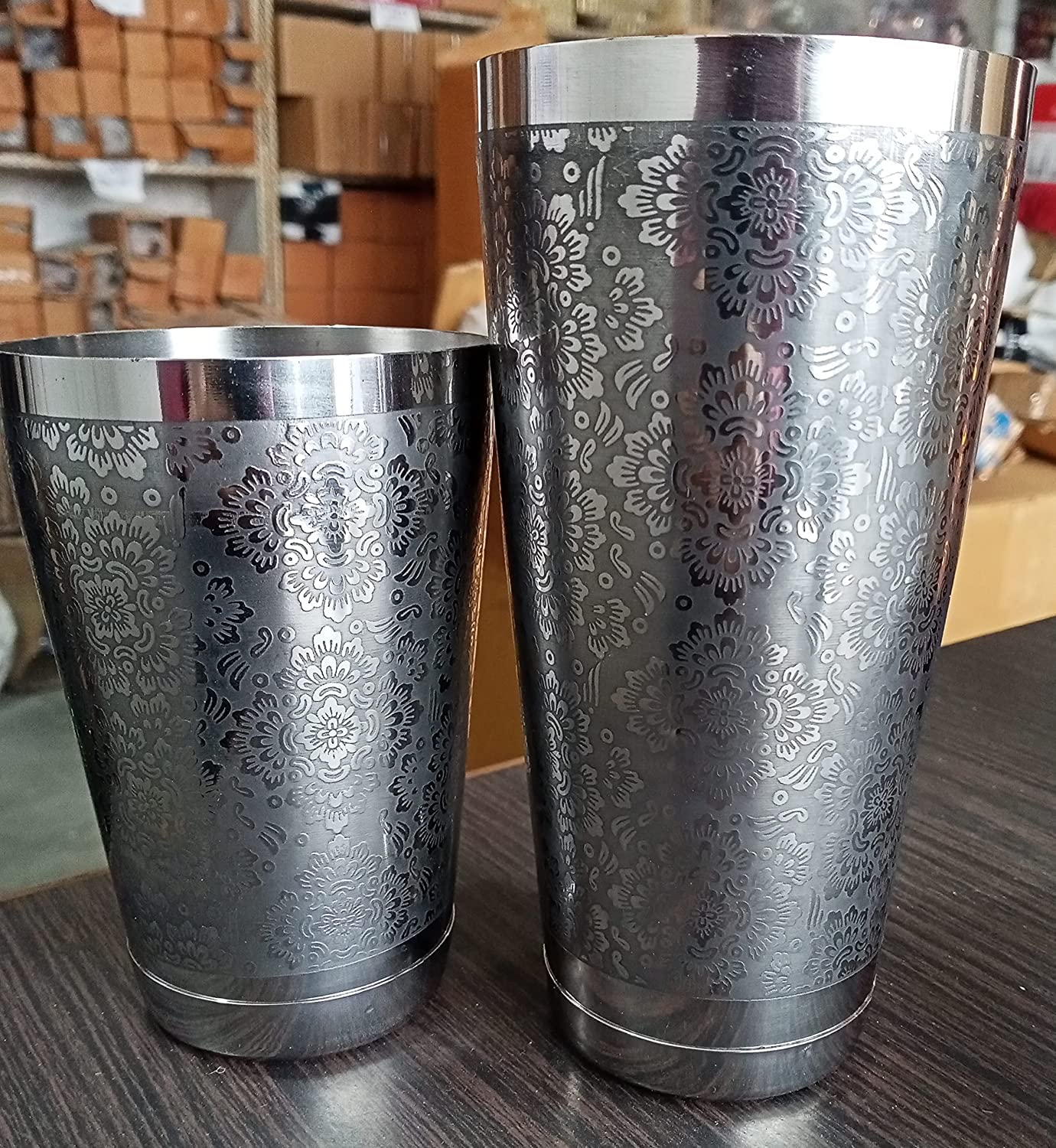 NJ OVERSEAS Boston Cocktail Shaker with Engraving 2 Pieces Set: 540 ml & 840 ml Weighted Base