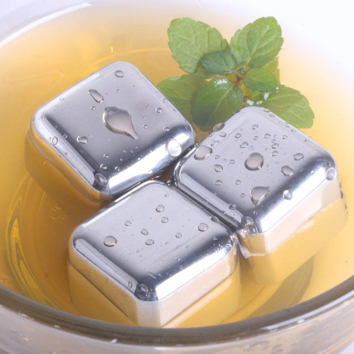 NJ Reusable Stainless Steel Whiskey Stones or Ice Cubes, Set of 4 Ice Cubes