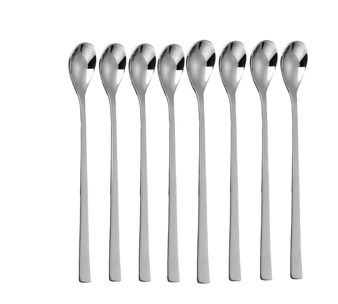 NJ Extra Long Soda Spoon Mixing Stirring Spoon, Ice Tea Coffee Long Ice Cream for Tall Glasses, Bournvita/Horlicks Spoon, Cocktail Bar Stainless Steel Long 8" Handle : Set of 8