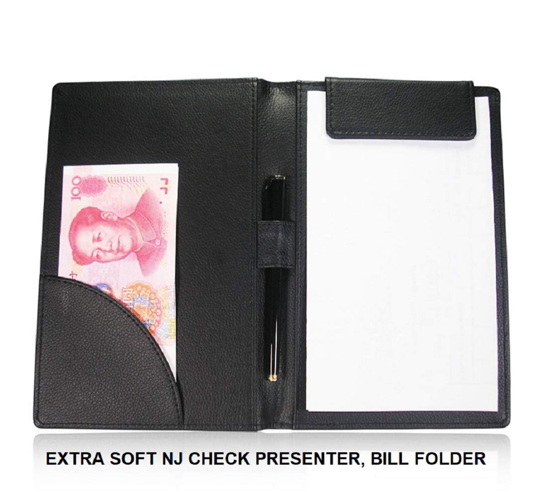 NJ Restaurant, Hotel Guest Check Bill Presenter Holder, Bill Folder, Leather Folder with pen strap, Magnetic Paper Holder (9x6 Inches): 2 Pcs.