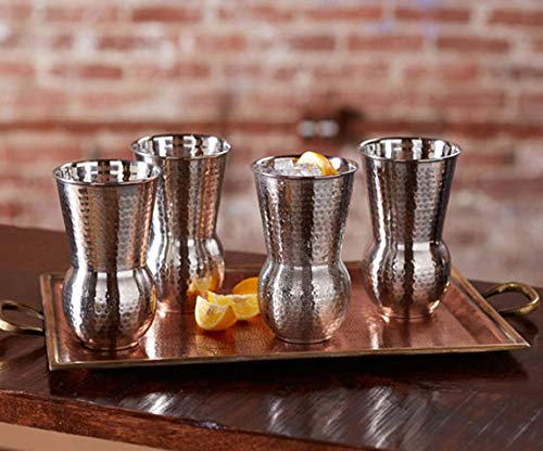 NJ Moroccan Stainless Steel Hammered Tumblers 400 ml, Napa Style Tumbler, Mughlai Glass Hammered for Cocktail and Beverages Soft Drinks Handcrafted: 6 Pcs