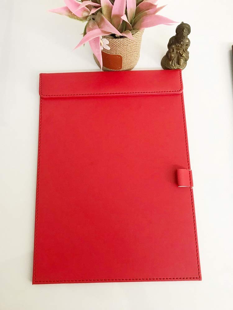 NJ Ultra Smooth PU Leather Office Clipboard, Meeting Writing Pad, Letter Size Clip Hardboard,Memo Writing Desk Pad with Pen Holder, Hotel Restaurant Guest Room Desk Office Table Writing Pad: RED