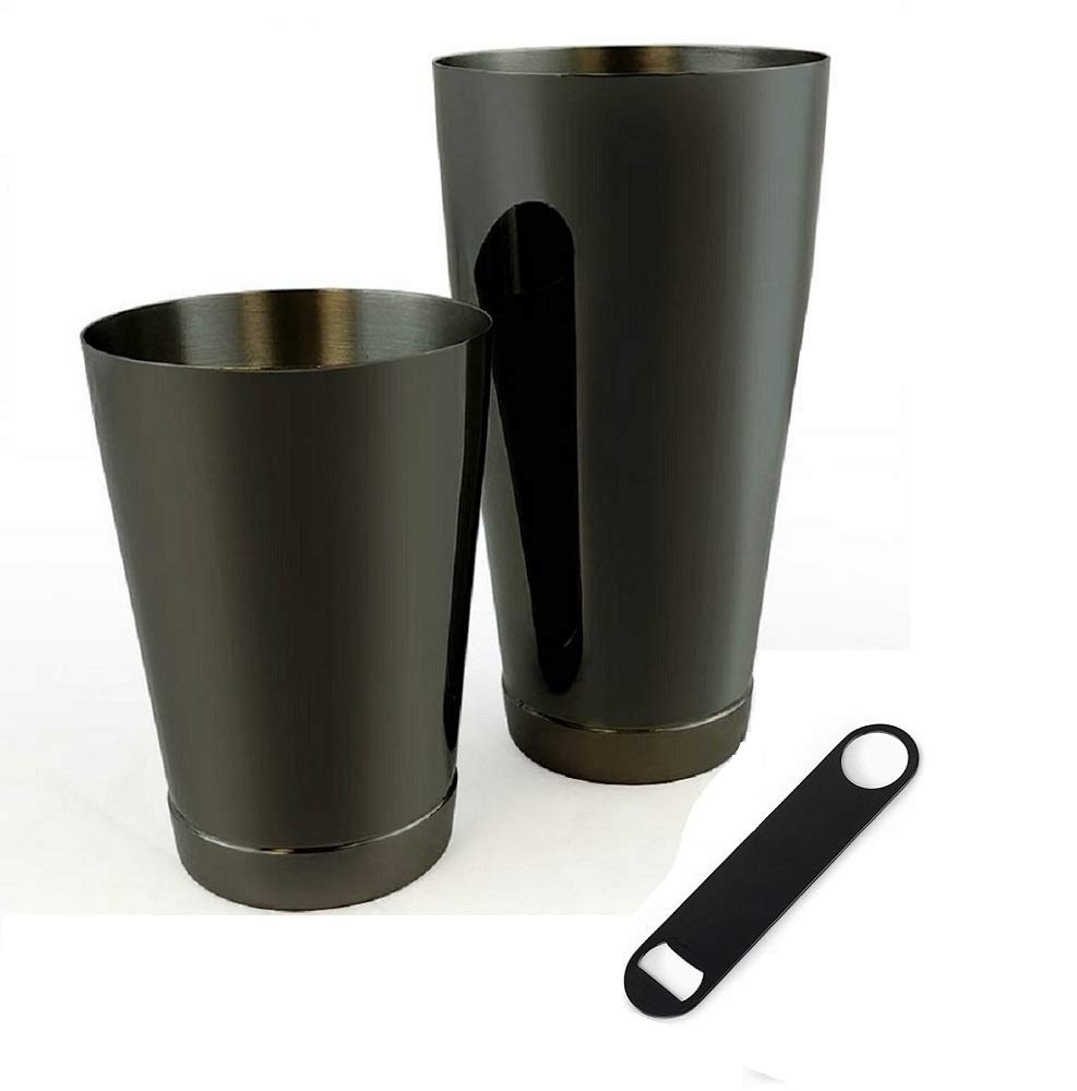 NJ Black Boston Cocktail Shaker 2 Pieces Set: 540 ml & 840 ml Weighted Professional Bartender Shaker Kit with 1 Free Black Opener