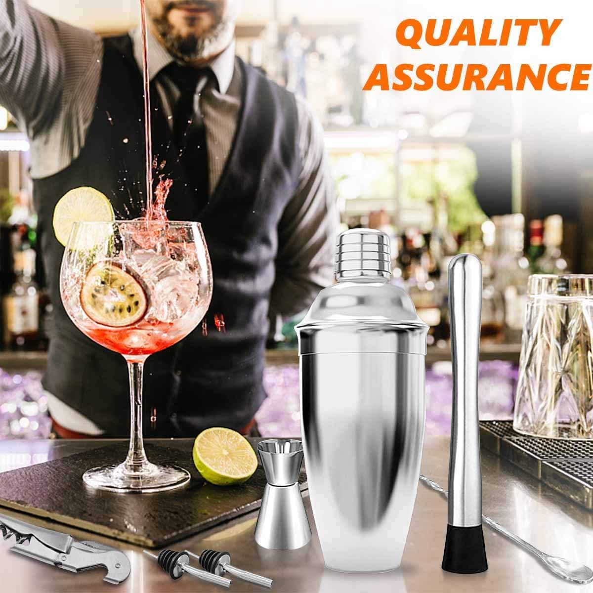 ‎NJ Premium Cocktail Shaker Bar Tools Set, Stainless Steel Martini Mixer, Measuring Jigger, Mixing Spoon,2 Liquor Pourers, Muddler and Corkscrew. Suitable for all bartender lovers, Perfect gift : 7 Pcs