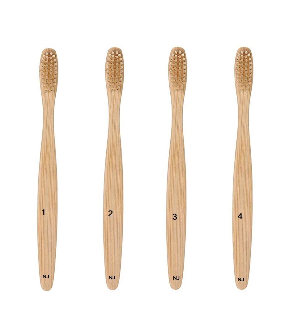 NJ Organic plant based Biodegradable Eco-Friendly Bamboo Toothbrush,Natural wooden and BPA Free Bristles, Dental Care Set for Men and Women: 4 Pcs