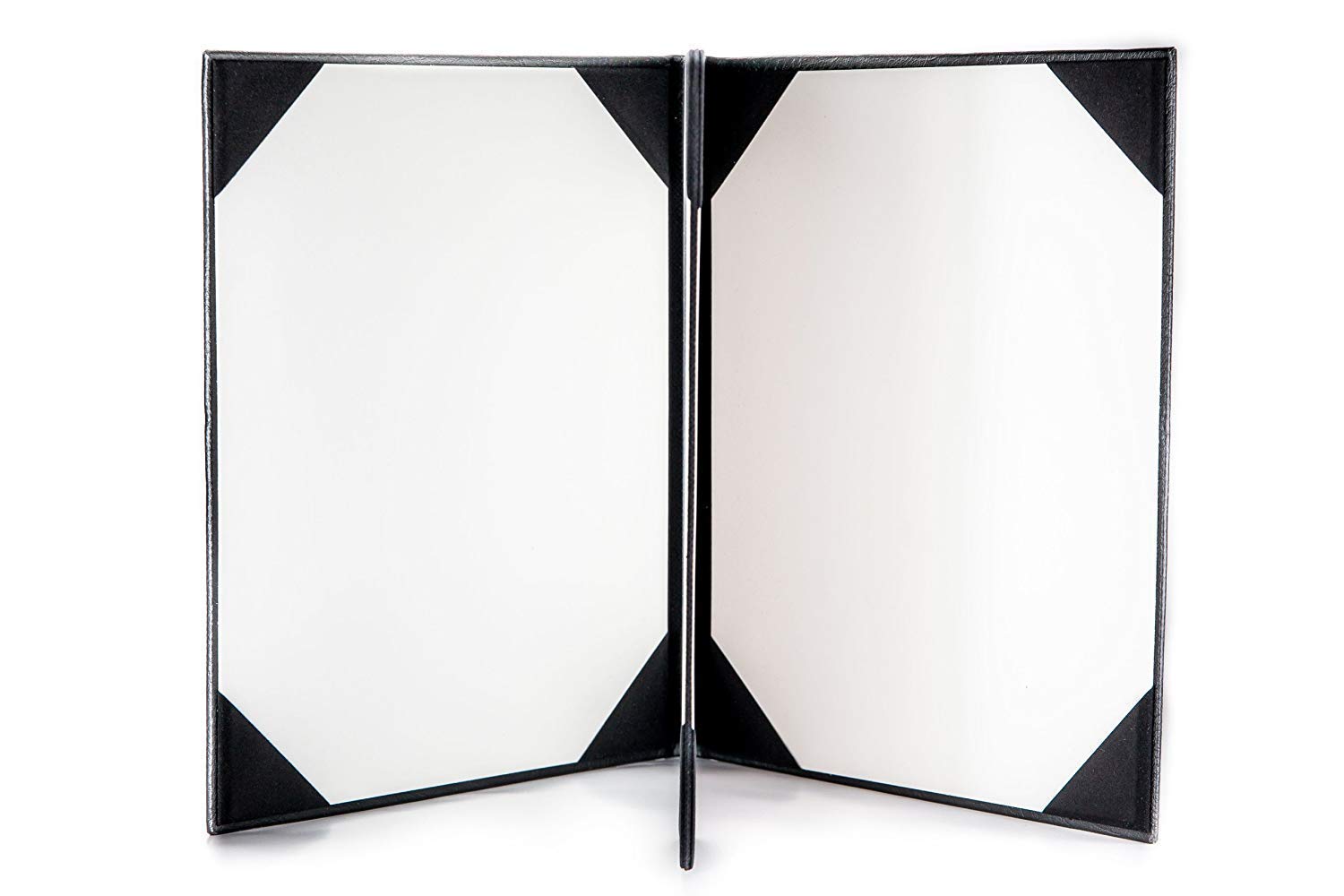 NJ Restaurant Leather Menu Covers Holders 9x12" Inches, 3 panel 4 view folder, Menu Presenters for Restaurants : Black