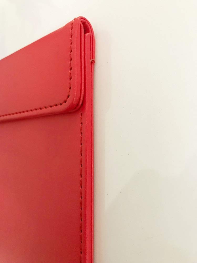 NJ Ultra Smooth PU Leather Office Clipboard, Meeting Writing Pad, Letter Size Clip Hardboard,Memo Writing Desk Pad with Pen Holder, Hotel Restaurant Guest Room Desk Office Table Writing Pad: RED