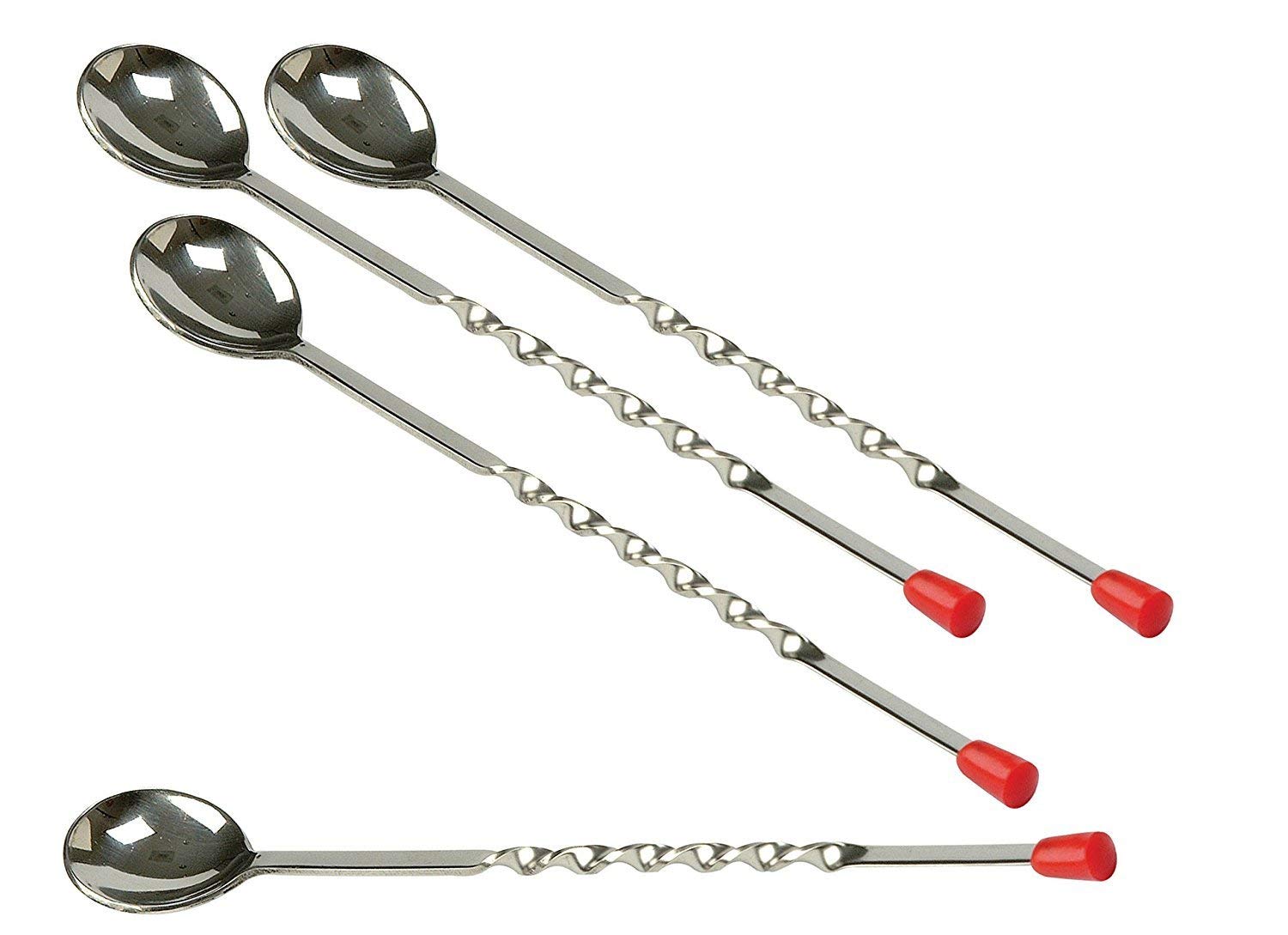 NJ Cocktail Mixing Spoons, Long Stainless Steel Mixing Stirrer Spoons, Strong Non-Rust Bartender Mixing Spoons Stirrer for Home & Bar Use Red Knob: 4 Pcs Set