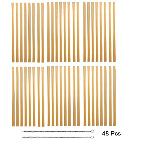 NJ Organic Bamboo Straws with Cleaning Brush 9 Inches,Biodegradable Reusable straw for Kids and Adults, Handcrafted Natural Alternative to Plastic, BPA Free Non-Toxic and No Inks Dyes Straws:48 Pcs