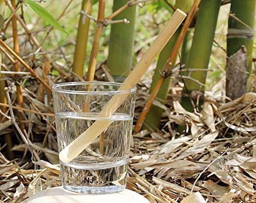 NJ Organic Bamboo Straws with Cleaning Brush 9 Inch,Biodegradable Reusable straw for Kids and Adults, Handcrafted Natural Alternative to Plastic, BPA Free Non-Toxic and No Inks Dyes Straws:10 Pcs