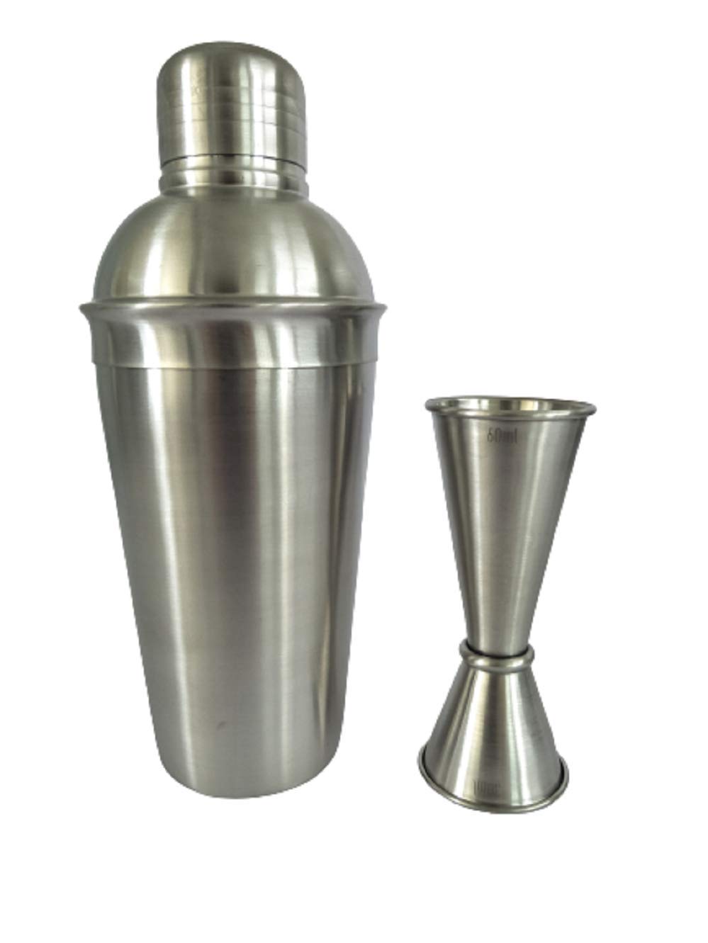NJ Stainless Steel Cocktail Shaker with Strainer 500 ml, Japanese Style Double Cocktail Jigger, Bar Jigger, Stainless Steel Peg Measure 30-60 ml, Shaker Large Capacity for Drinks Bar Home Use