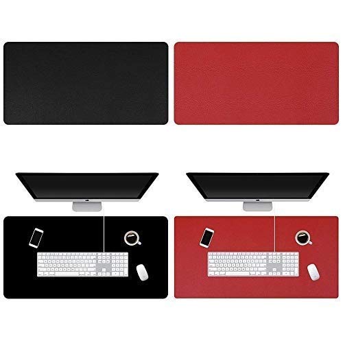 NJ PU Leather Dual-Sided Non Slip Extended Gaming Waterproof Blotter and Laptop Desk Comfortable Writing Surface Pad for Office and Home (34x17 Inches, Black and Red)
