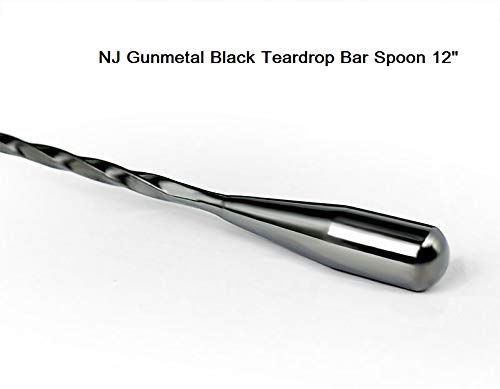 NJ Teardrop Bar Spoon, Stirrer, Black Gunmetal Finish: 12" Length