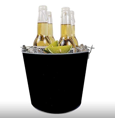 NJ Black Beer Bucket, Galvanized Beer Bucket Built-in Bottle Opener, Party Bucket, Ice Bucket, Wine Bucket, Bar Bucket: 1 Pc.