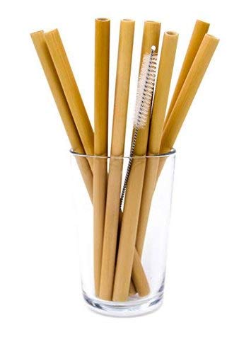 NJ Organic Bamboo Straws with Cleaning Brush 9 Inches,Biodegradable Reusable straw for Kids and Adults, Handcrafted Natural Alternative to Plastic, BPA Free Non-Toxic and No Inks Dyes Straws:8 Pcs