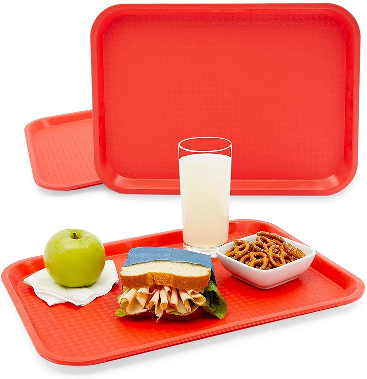 NJ Plastic Serving Platter Large Tray Unbreakable Snacks Tea Serving Tray Red Drink Breakfast Tea Dinner Coffee Salad Food for Dinning Table Home Kitchen (16 X 12 Inches) : Red 6 Pcs.