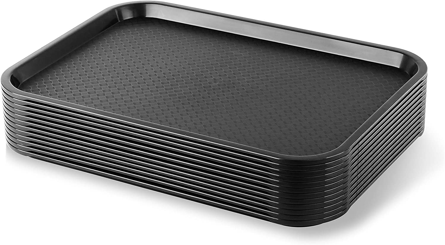 NJ Plastic Serving Platter Large Tray Unbreakable Snacks Tea Serving Tray Black Drink Breakfast Tea Dinner Coffee Salad Food for Dinning Table Home Kitchen (16 X 12 Inches) : 12 Pcs.