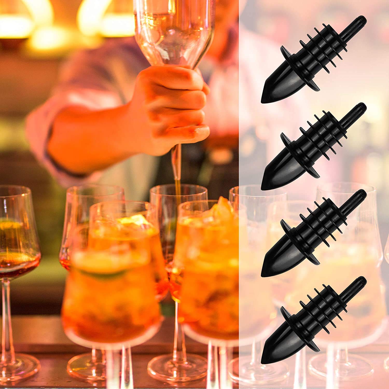 NJ Free-Flow Liquor Bottle Speed Pourers with Tapered Spout, Plastic Free Flow Liquor Bottle Pourer for Bar, Hotel, Restaurant and Home use : 10 Pcs Black