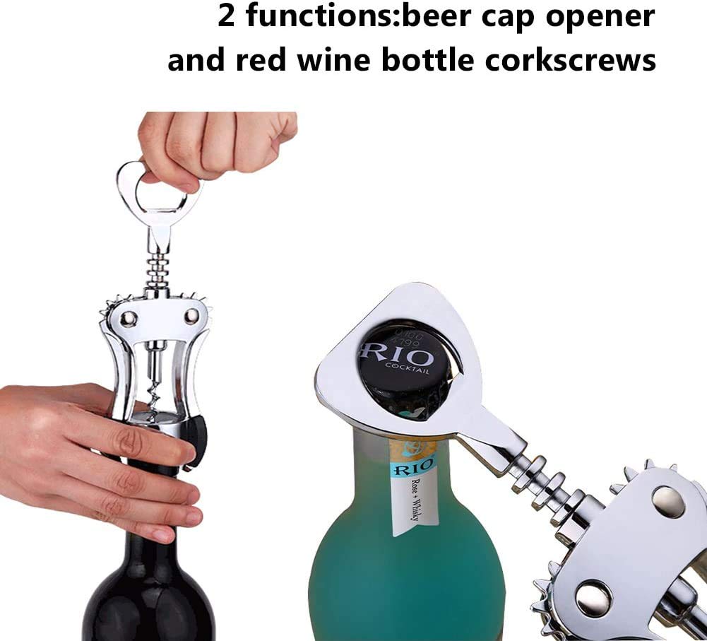 NJ Premium Wing Corkscrew Silver with Bottle Stopper and Pourer, Wine Opener, Aerator Pourer, All-in-One Wine & Beer Bottle Opener | Wine Accessories | Stainless Steel: 5 Pcs