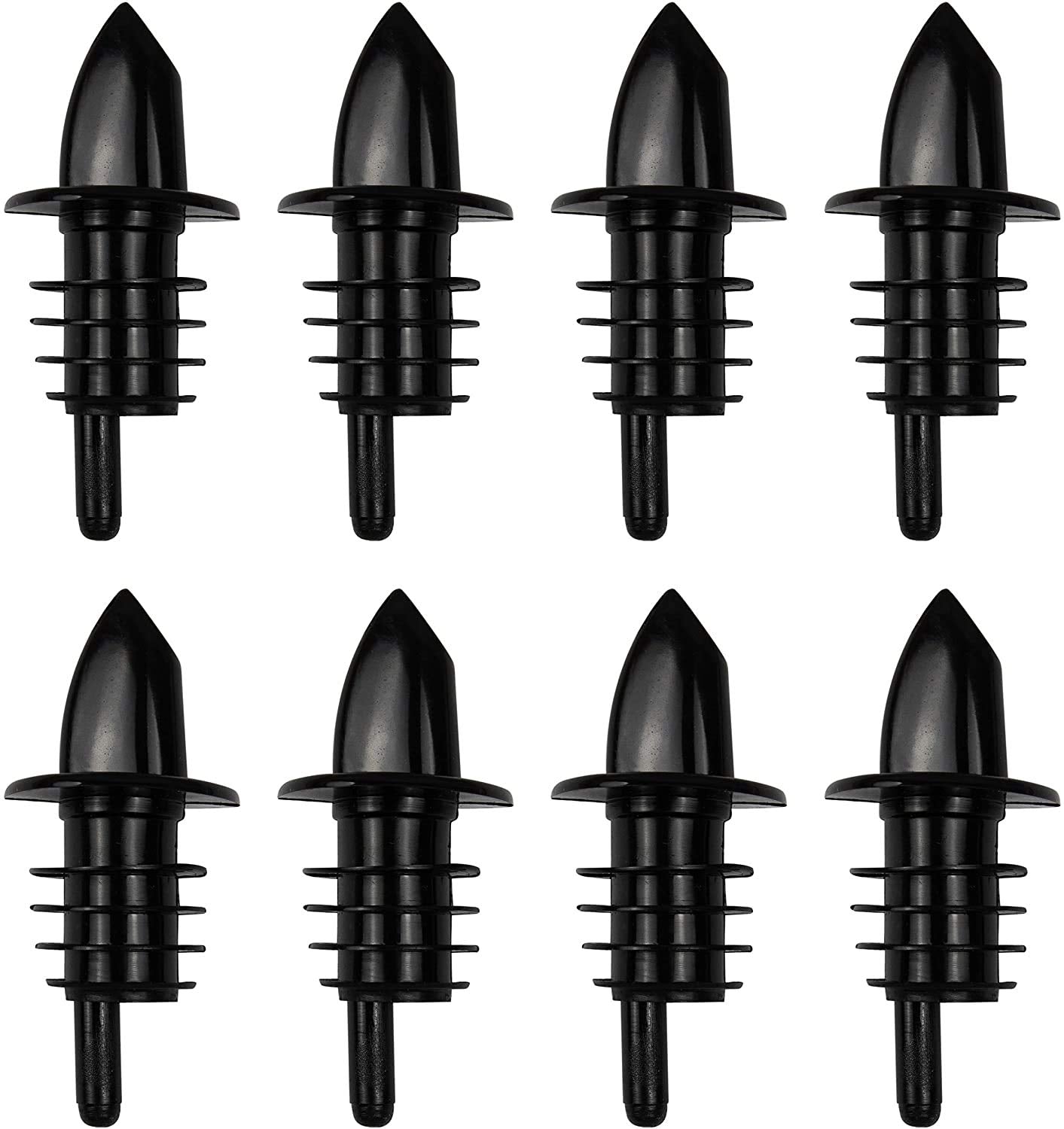 NJ Free-Flow Liquor Bottle Speed Pourers with Tapered Spout, Plastic Free Flow Liquor Bottle Pourer for Bar, Hotel, Restaurant and Home use : 8 Pcs Black