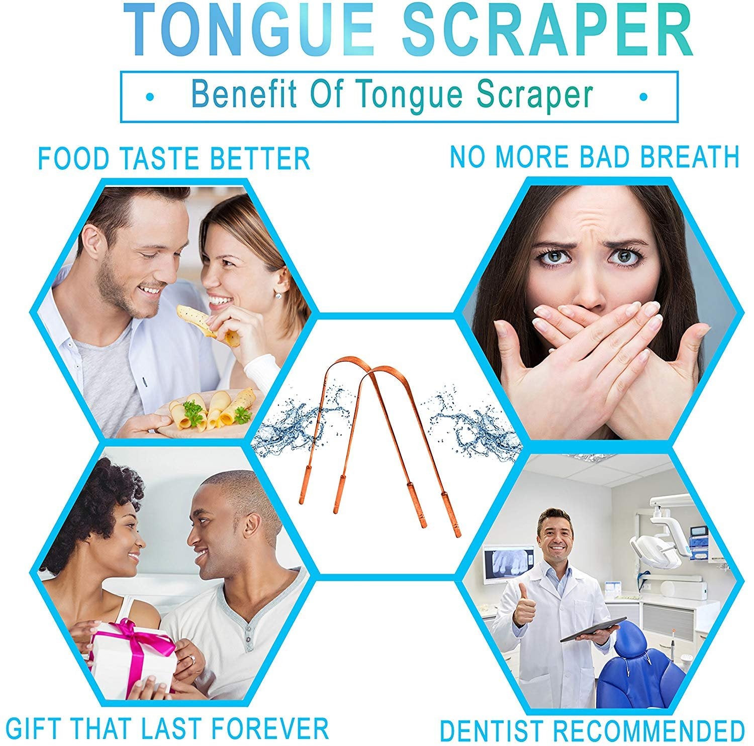 NJ Pure Copper Yoga Tongue Scraper, Tongue Cleaner for Bad Breath Plaque Removal Antibacterial Daily Oral Hygiene Tongue Cleaner: 3 Pcs