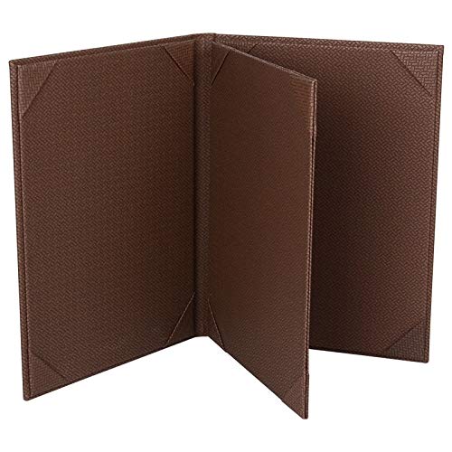 NJ Restaurant Leather Menu Covers Holders 9x12" Inches, 3 panel 4 view folder, Menu Presenters for Restaurants, Menu Folder Cover : Brown