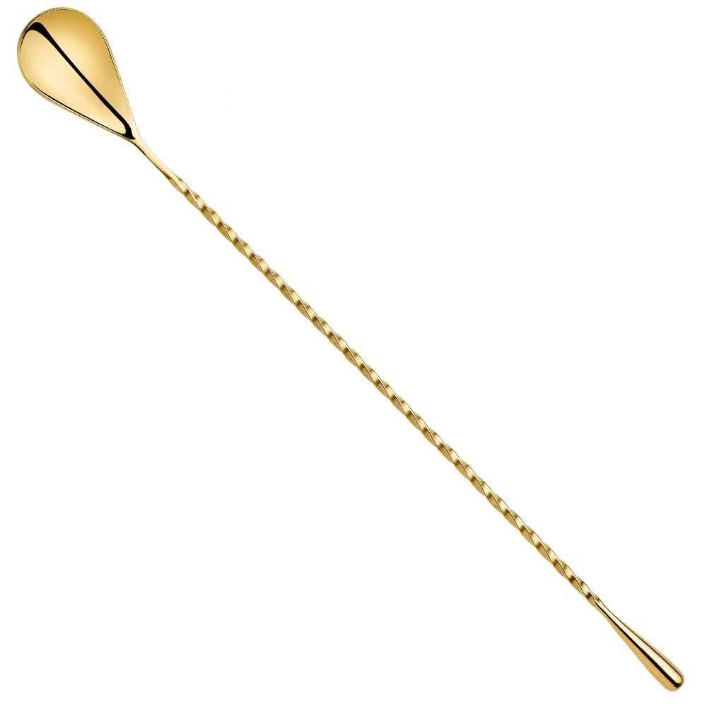 NJ Gold Premium Teardrop Bar Spoon, Bar Stirrer, Cocktail Mixing Spoon, Long Handle Stirring Spoon, Gold Plated Cocktail Spoon Spiral Pattern 12 Inches