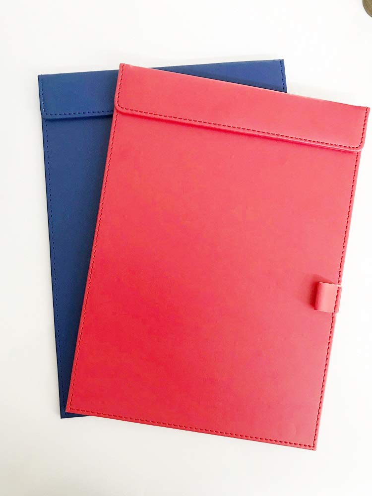 NJ Ultra Smooth PU Leather Conference Writing Pad Clipboard, Business Meeting Magnetic Pad with Pen Holder: 2 Pcs Set : Red, Blue
