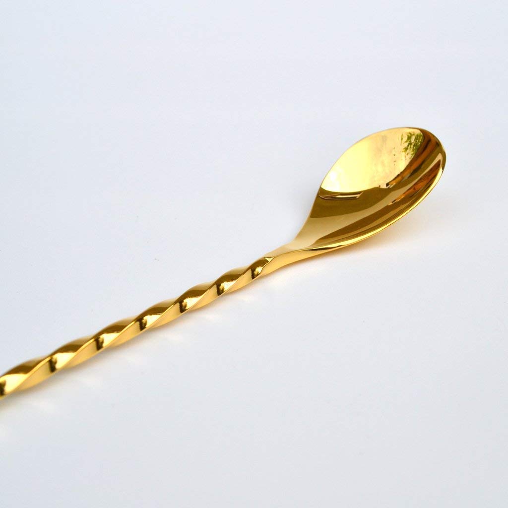 NJ Gold Premium Teardrop Bar Spoon, Bar Stirrer, Cocktail Mixing Spoon, Long Handle Stirring Spoon, Gold Plated Cocktail Spoon Spiral Pattern 12 Inches