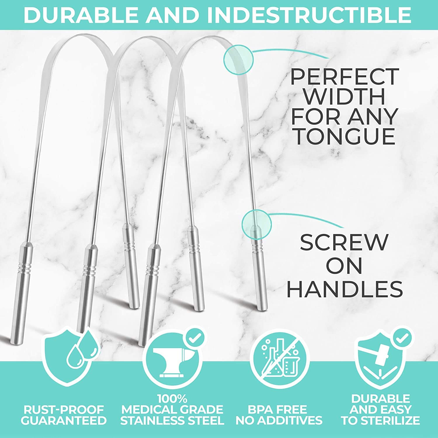NJ Stainless Steel Tongue Scraper, Reduce Bad Breath with Medical Grade Stainless Steel Tongue Cleaners, 100% BPA Free Metal Tongue Scrapers for Fresher Breath in Seconds: 3 Pcs