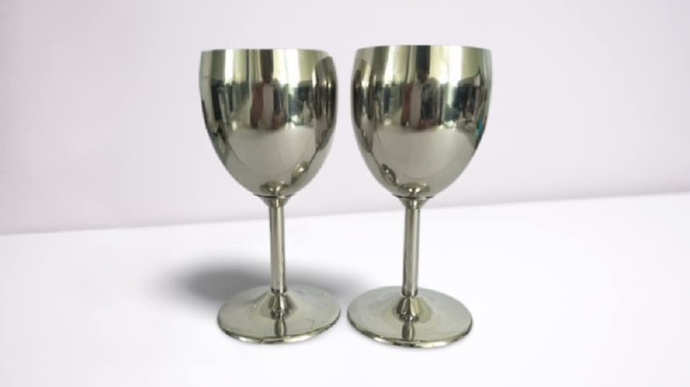 NJ Wine Glasses Stainless Steel, Unbreakable Wine Goblets, Stainless Steel Stemmed Wine Glasses, Unbreakable BPA Free Shatterproof Great for Daily, Formal & Outdoor Use: Set of 2 : Capacity 280 ml