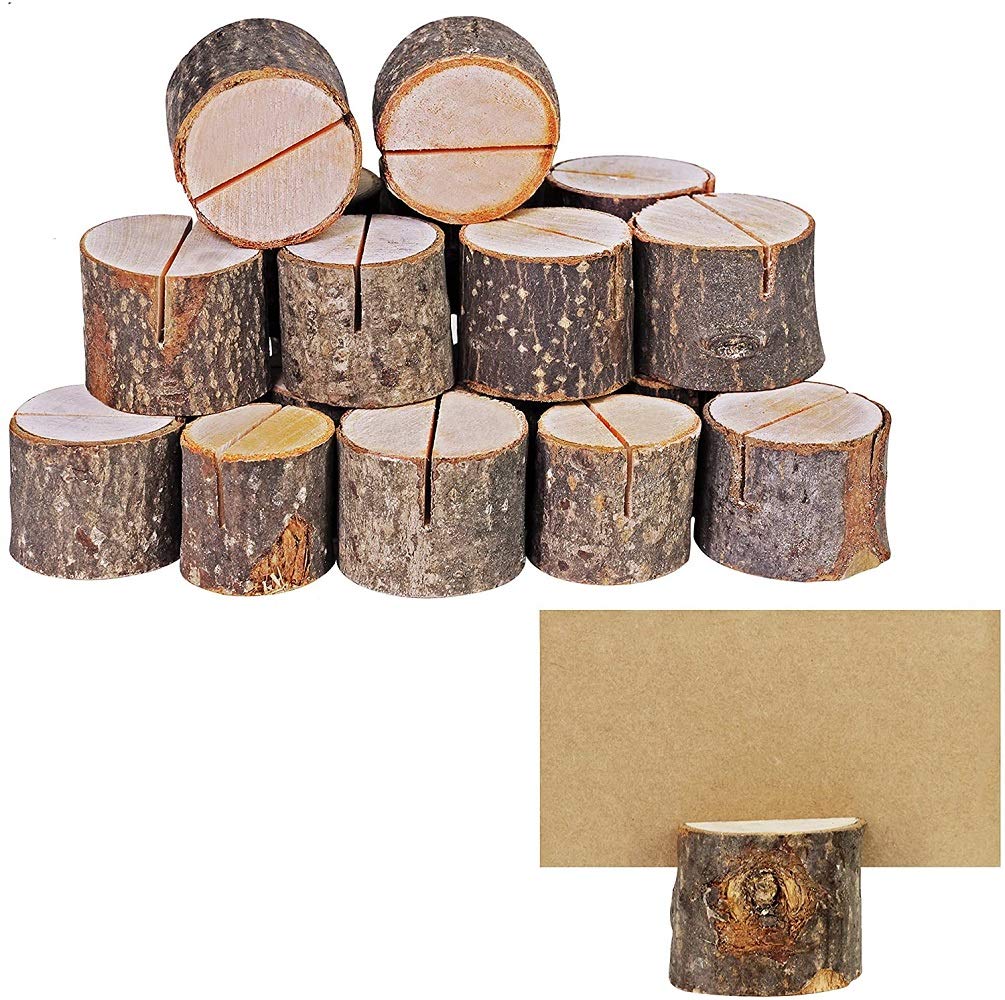 NJ Wood Place Card Holders, Premium Rustic Table Number Holders, Table Place Cards, Wood Photo Holders, Ideal for Wedding Party Table Name, Photo holder, Surprise Card Holder: 12 Pcs