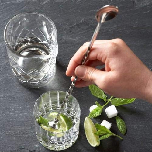 NJ Premium Bar Stirrer Spoon Twisted with Muddler top, Long Spoon, Cocktail Mixing Spoon, Long Handle Stirring Spoon, Stainless Steel Cocktail Spoon, Bar Cocktail Shaker Spoon 11" Length : 1 Pc.