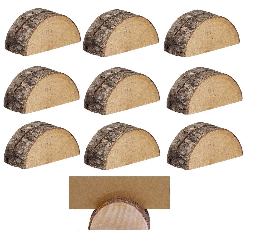 NJ Rustic Wood Wedding Place Card Holders Half-Round Table Numbers Holder Stand Wooden Memo Holder Card Photo Picture Note Clip Holders Escort Card Holder for hotel and restaurant : 10 Pcs
