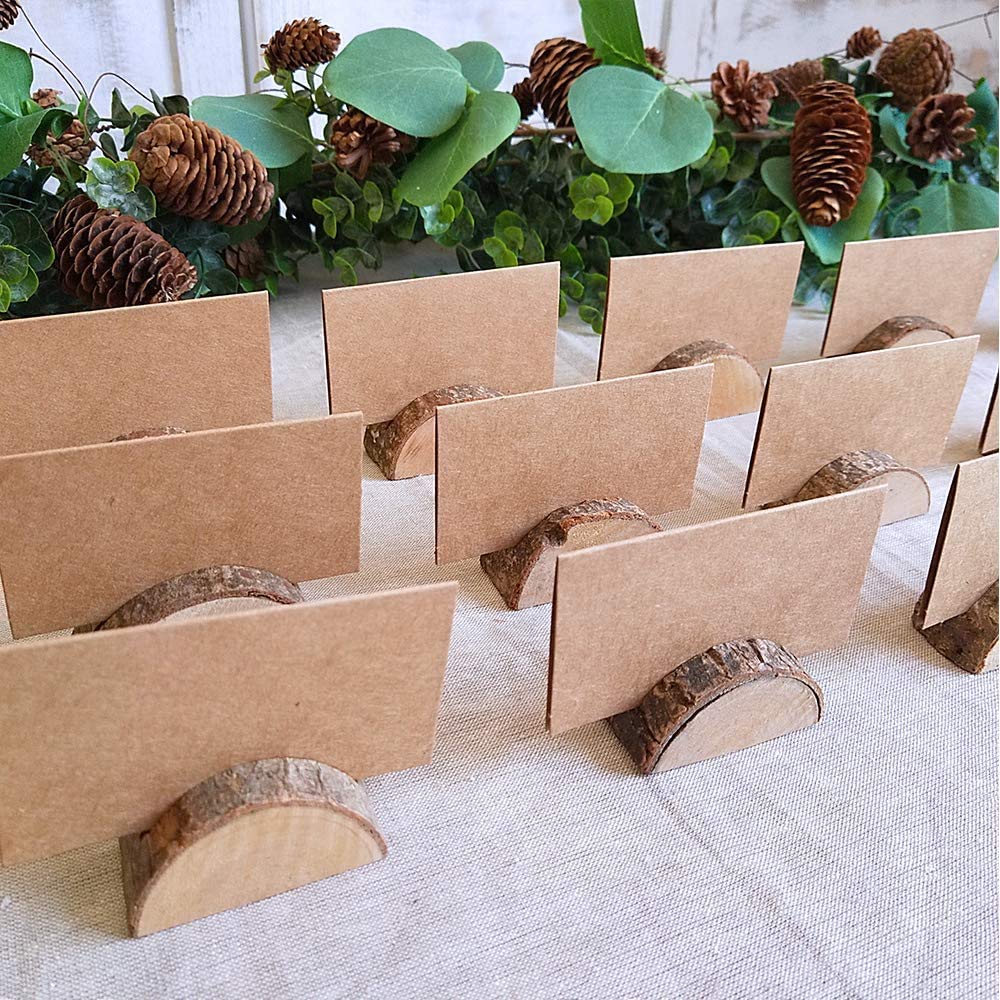 NJ OVERSEAS Rustic Wood Wedding Place Card Holders Half-Round Table Numbers Holder Stand Wooden Memo Holder Card Photo Picture Note Clip Holders Escort Card Holder for hotel and restaurant : 6 Pcs