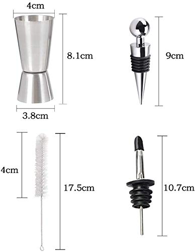 NJ 1Pcs Spirit Measures 20/40 ml Drinks Measure for Spirits Jigger Measure Cup with 2Pcs Bottle Stopper, 2Pcs Bottle Pourers and 1Pcs Cleaning Brushes