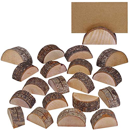 NJ Rustic Wood Wedding Place Card Holders Half-Round Table Numbers Holder Stand Wooden Memo Holder Card Photo Picture Note Clip Holders Escort Card Holder for hotel and restaurant : 20 Pcs