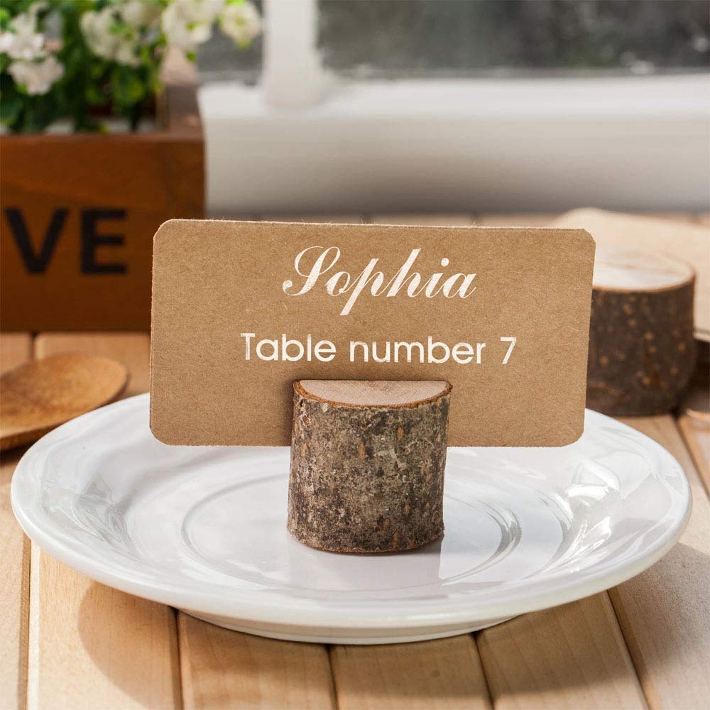 NJ Wood Place Card Holders, Premium Rustic Table Number Holders, Table Place Cards, Wood Photo Holders, Ideal for Wedding Party Table Name, Photo holder, Surprise Card Holder: 20 Pcs