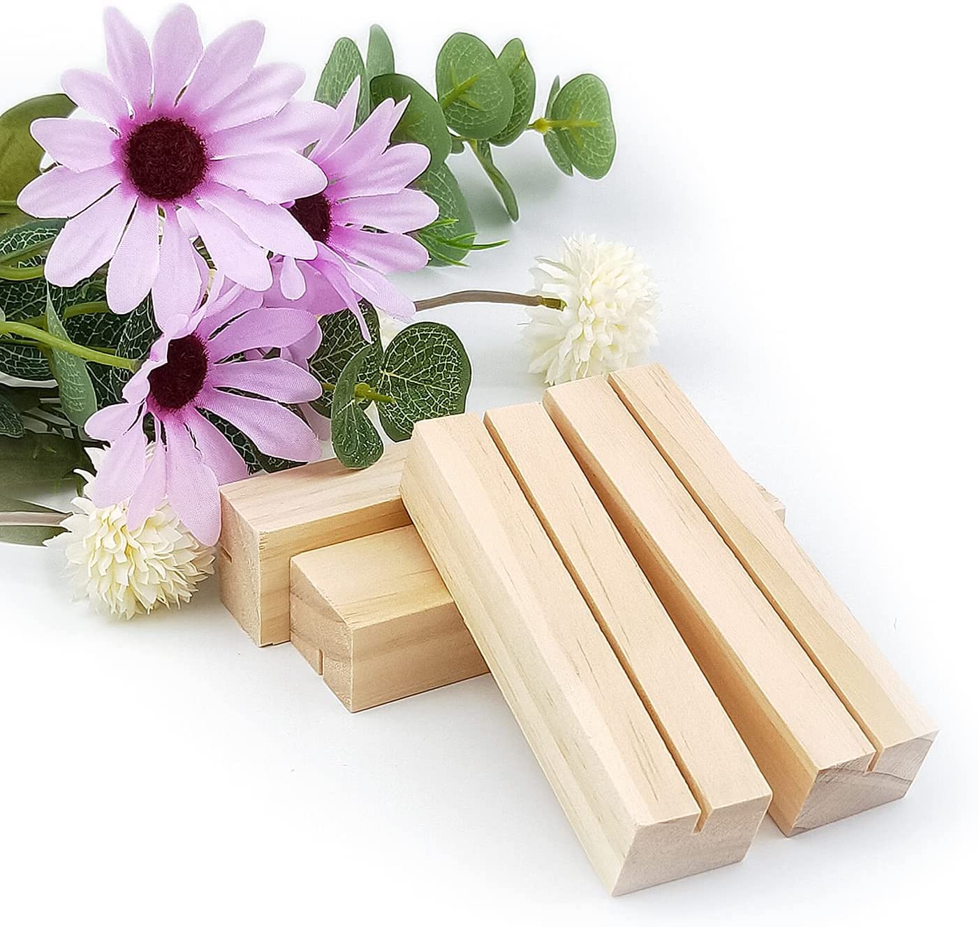 NJ Wood Card Holder Natural Beech Wood Table Number Holders, Wood Photo/picture Holders, Conference name card stand, buffet menu card holder, perfect for Hotel/home parties and conferences: 10 Pcs Set