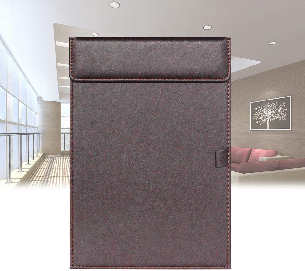 NJ Ultra Smooth PU Leather Clipboard, Business Meeting Conference Magnetic Writing Pad, A4 File Paper Clip Board Pad, Hotel Guest Room Paper Holder Hardboard with Pen Holder Loop: Brown