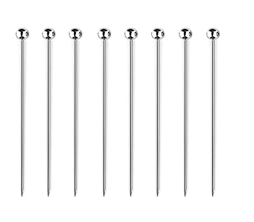 NJ Cocktail Picks 304 Stainless Steel Martini Olive Skewers Reusable Sticks Starter Toothpicks Fruit Stick, Perfect for Party Home Bar - 4.3 Inches: 8 Pcs