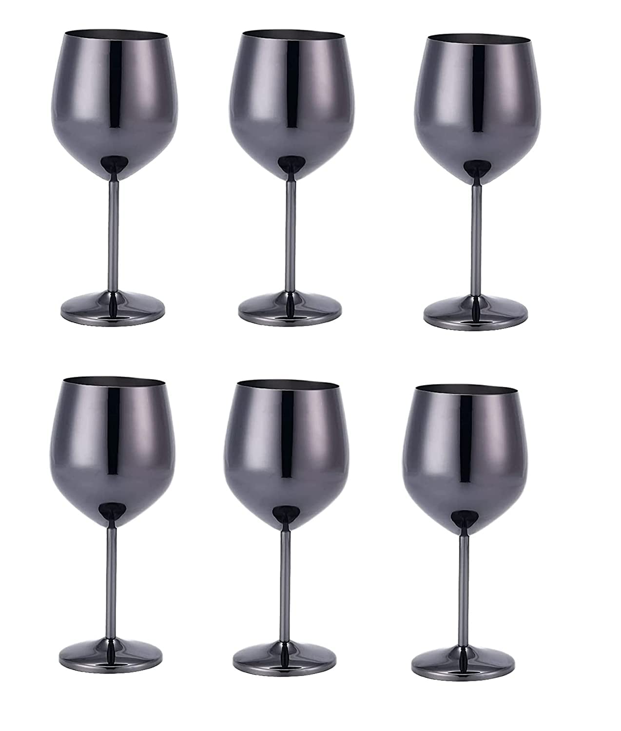 NJ Black Wine Glasses,Shatter Proof steel Unbreakable Wine Glass Goblets, Anniversary and Wedding - Elegant Black Drink ware for Cocktails Gift for Men and Women, Party Supplies - 350 ml: Set of 6 Pcs