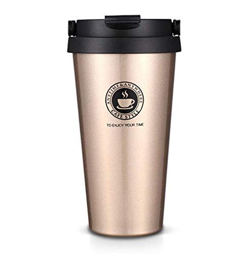 NJ Stainless Steel (304 Grade) Vacuum Insulated Travel Tea and Coffee Mug -Insulated Cup for Hot & Cold Drinks, Travel Thermos Flask with Lid- Golden (500ML)