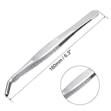NJ Culinary Chef Tweezer 6.3 Inches, Food Design Styling Stainless Steel Precision Tongs Curved Serrated Fine Tip