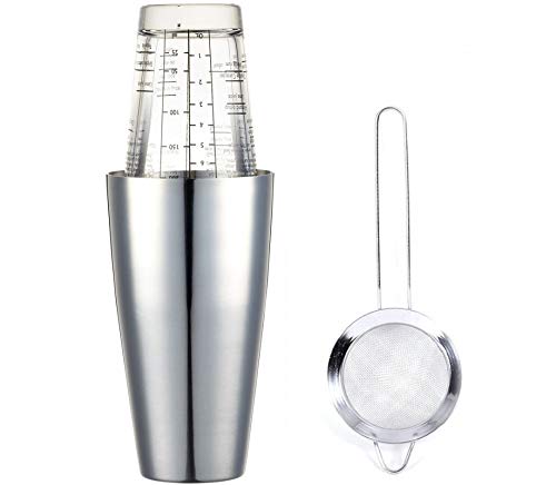 NJ Professional Stainless Steel Bar Set Boston Shaker, (Cocktail Shaker, Mixing Glass, and Sifter): 3 Piece Set