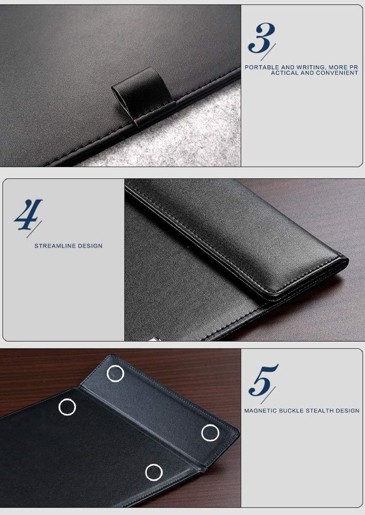 NJ Ultra Smooth PU Leather Clipboard, Business Meeting Magnetic Writing Pad with Pen Holder: A4 Black